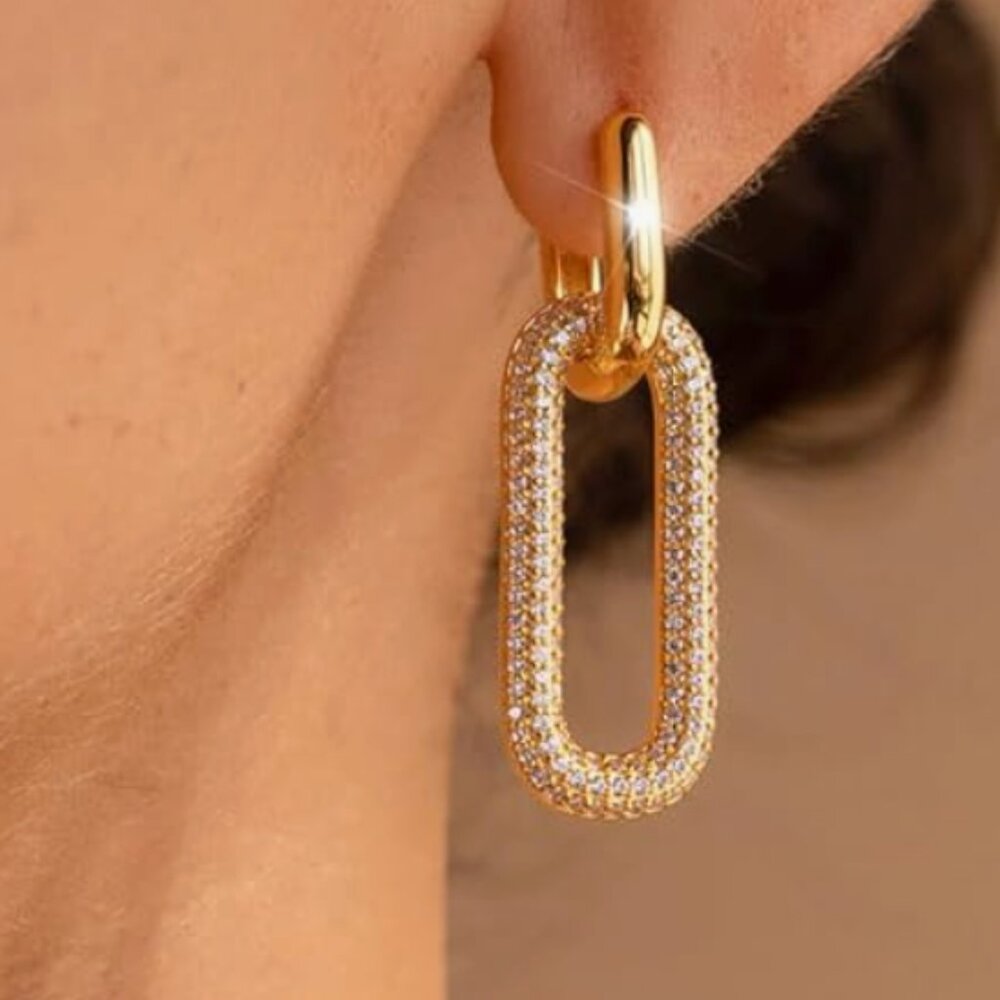Gold Plated Paperclip Link Dangle Earrings